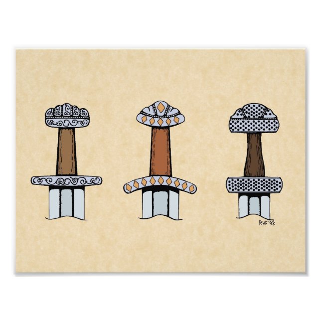 Drei Wiking Sword Hilts Fotodruck (Vorne)