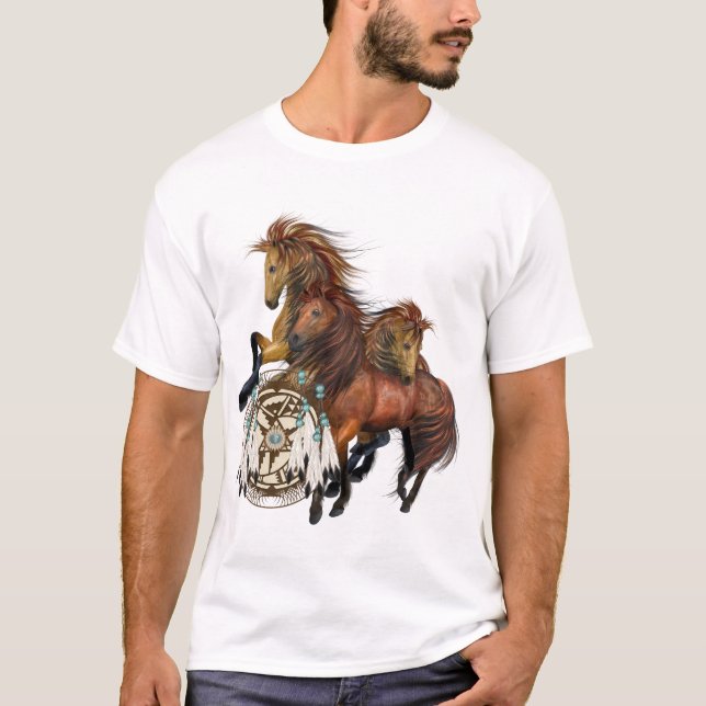 Drei wilde Hengste und Mandala-Shirt T-Shirt (Vorderseite)