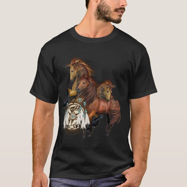 Drei wilde Hengste und Mandala-Shirt T-Shirt (Vorderseite)
