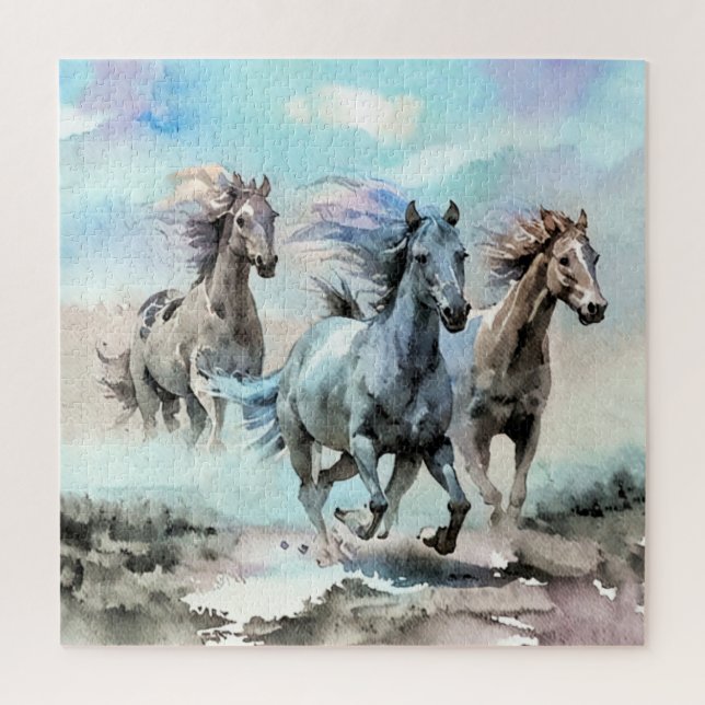 Drei wilde Mustangs rasen über die Ebenen (Vertikal)