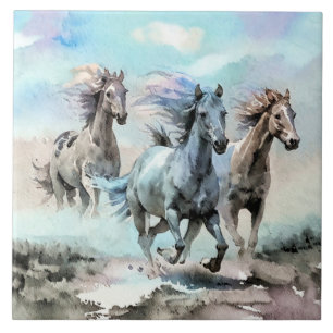 Drei wilde Mustangs rasen über die Ebenen Fliese