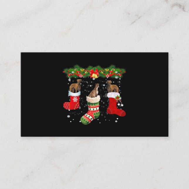 Drei Windhund Hund in Socken Weihnachten Visitenkarte (Vorderseite)