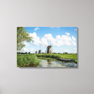 Drei Windmühlen und eine Kanal-Leinwand Leinwanddruck