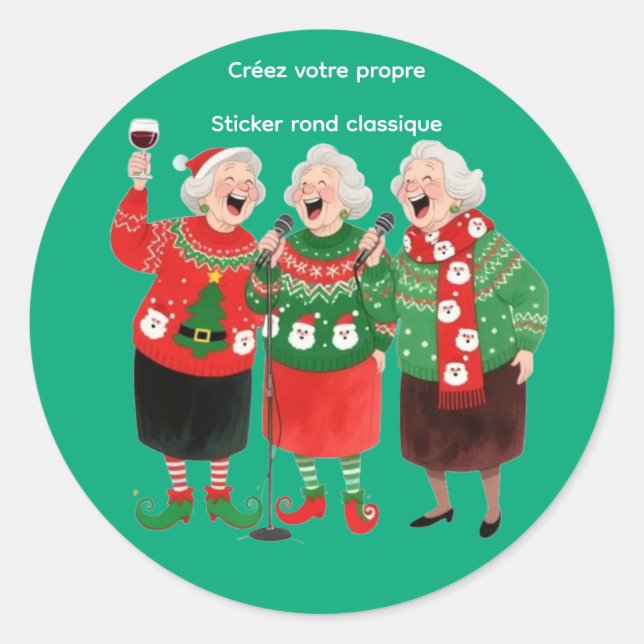 Drei witzige alte Frauen in Weihnachtspullover Runder Aufkleber (Vorderseite)