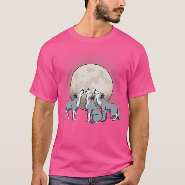 Drei Wölfe heulen auf dem Mond T-Shirt (Vorderseite)