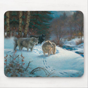 drei Wölfe im Winterwald Mousepad