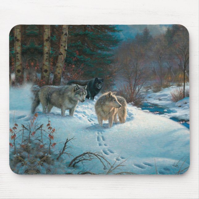 drei Wölfe im Winterwald Mousepad (Vorne)