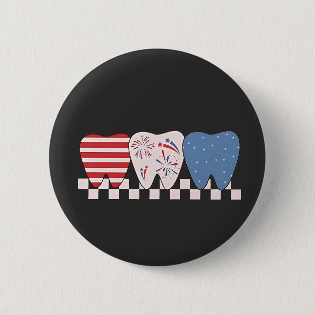 Drei Zähne Grafik Design 4. Juli Button (Vorderseite)