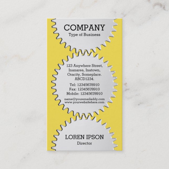 Drei Zahnradräder - #F5DD4B | gelb Visitenkarte (Vorderseite)