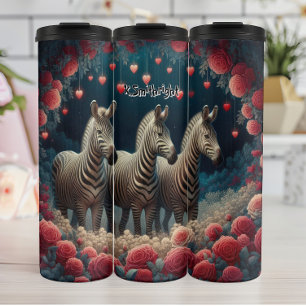 Drei Zebras im Garten der Rose Thermosbecher