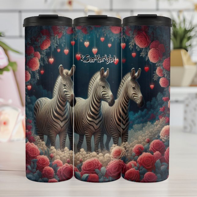 Drei Zebras im Garten der Rose Thermosbecher (Von Creator hochgeladen)