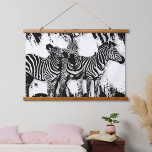 Drei Zebras malen Wandteppich Mit Holzrahmen