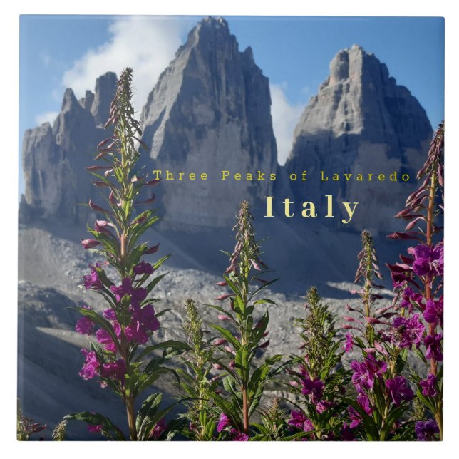 Drei Zinnen der Lavaredo-Wildblumen Italien Fliese (Vorderseite)