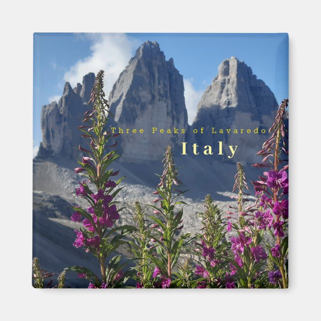 Drei Zinnen der Lavaredo-Wildblumen Italien Magnet (Vorne)