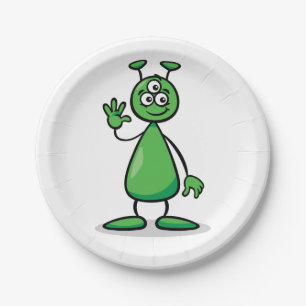 Dreiaugiger grüner Alien-Märtyrer-Cartoon Pappteller