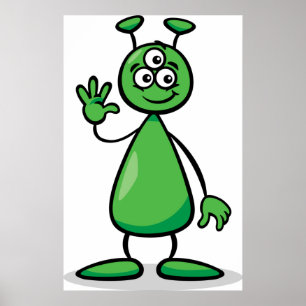 Dreiaugiger grüner Außerirdischer Marsmensch Carto Poster