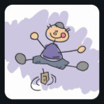 Dreidel Boy Quadratischer Aufkleber<br><div class="desc">Kinderartiges zeichn eines Jungen, der das dreifache dreht.</div>