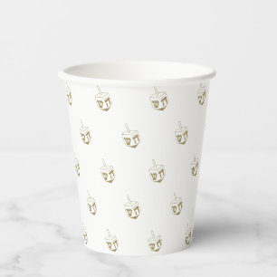 Dreidel goldweißes Muster Hanukkah modern Pappbecher