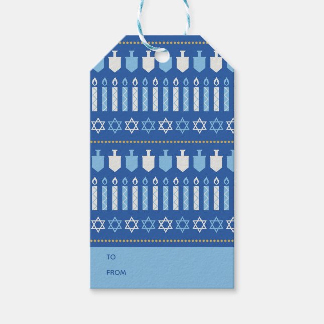 Dreidel Icons Hanukkah Holiday Blue Gold Geschenkanhänger (Vorderseite)