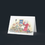 Dreidel in der Arbeit des Weihnachtsmanns Feiertagskarte<br><div class="desc">Der Weihnachtsmann und die Elfen fragen sich,  wie ein dreiköpfiges Tier auf seiner Spielzeugliste got</div>