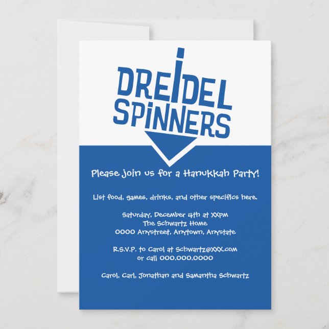 Dreidel Spinners Hanukkah Party Einladung (Vorderseite)