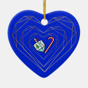 Dreidel Sucre de canne Coeur Chrismukkah Ornement