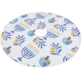 Dreidel und Menorah White Hanukkah Fleece Weihnachtsbaumdecke