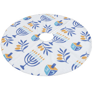 Dreidel und Menorah White Hanukkah Fleece Weihnachtsbaumdecke