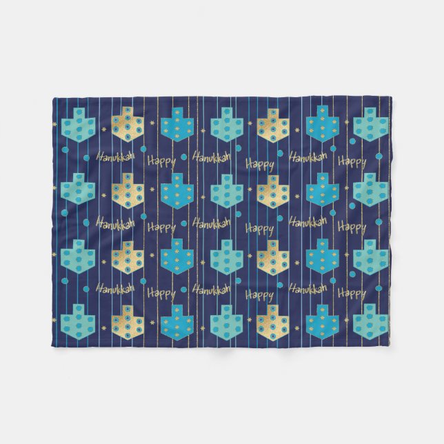 Dreidels in Blue Hanukkah Fleece Blanket (Vorderseite (Horizontal))
