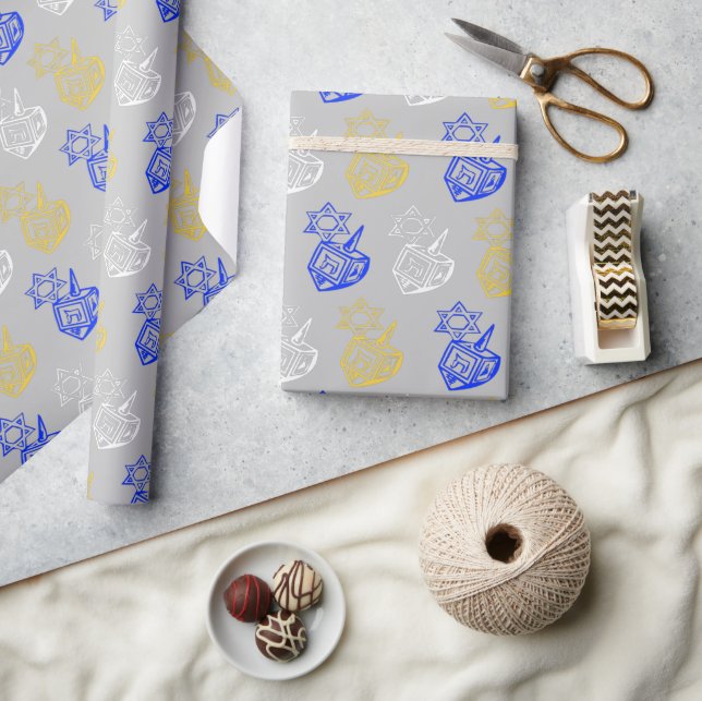 Dreidels + Sterne Geschenkpapier (Kunsthandwerk)