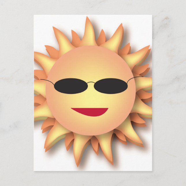 Dreidimensionale Cartoon-Sonne mit Schatten Postkarte (Vorderseite)