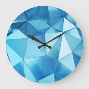 dreidimensionaler geometrischer, metallblauer Hint Große Wanduhr