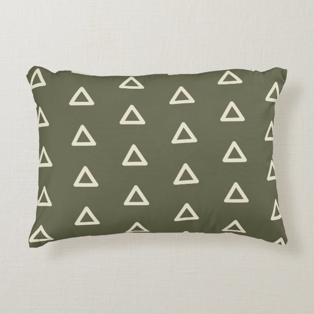 Dreieck-Muster in Moss Green & Cream Geometric Dekokissen (Vorderseite)