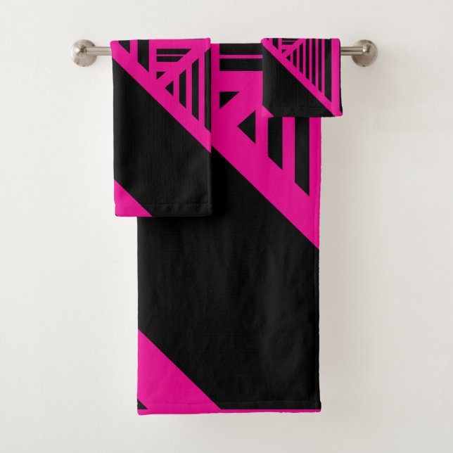 Dreieck Streifen in Magenta und Schwarz Badhandtuch Set (Insitu)