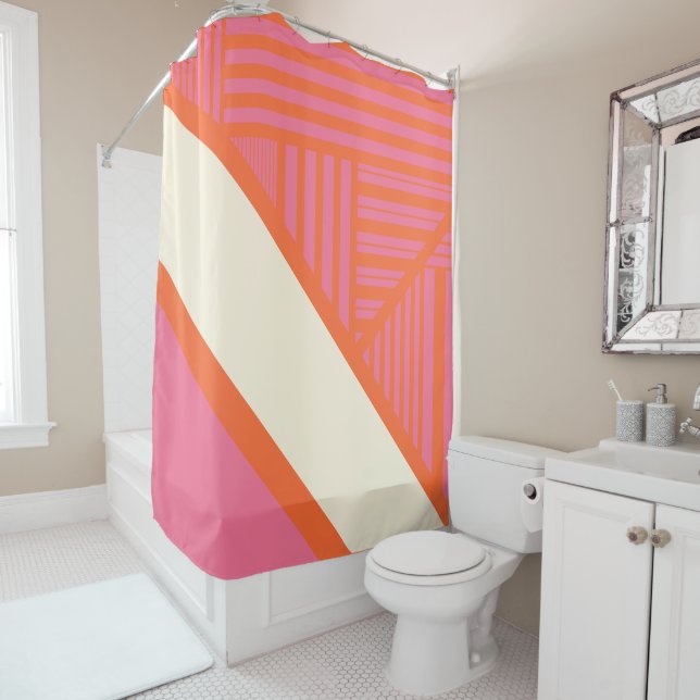 Dreieck Streifen in Rosa, Orange und Creme Duschvorhang (Beispiel)