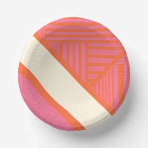 Dreieck Streifen in Rosa, Orange und Creme Pappteller