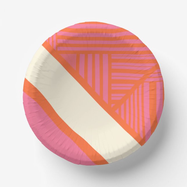 Dreieck Streifen in Rosa, Orange und Creme Pappteller (Vorderseite)