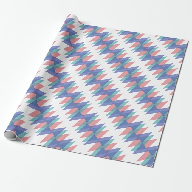 Dreiecke aus Blau und Korallen Geschenkpapier (Ungerollt)