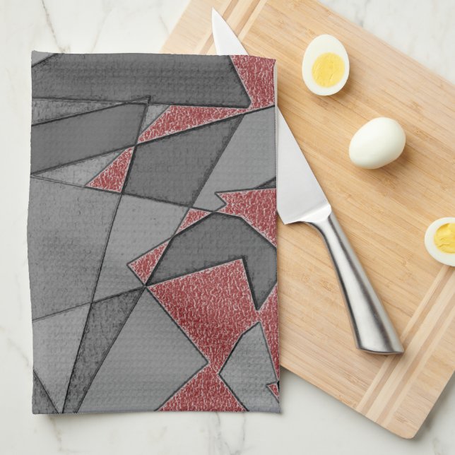 Dreieckige raue Ausschnitte über rotem Hintergrund Geschirrtuch (Viertel Falte)