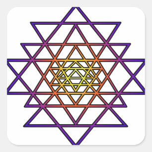 DreieckMandala (gelbes Lila) Sri Yantra Quadratischer Aufkleber