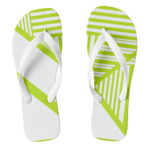 Dreiecksstreifen in Kalkgrün und Weiß Flip Flops