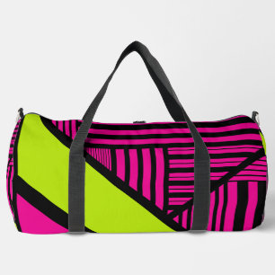 Dreiecksstreifen in Lindgrün, Hot Pink und Schwarz Duffle Bag