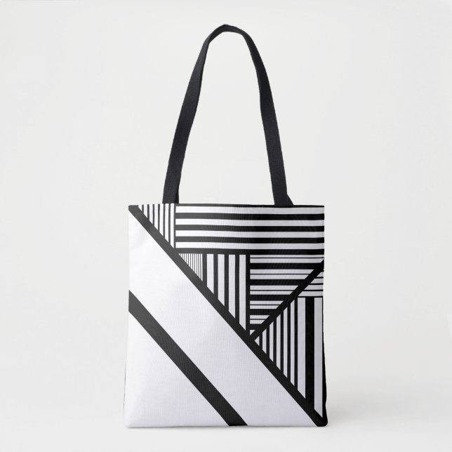 Dreiecksstreifen in Schwarz und Weiß Tasche (Vorderseite)
