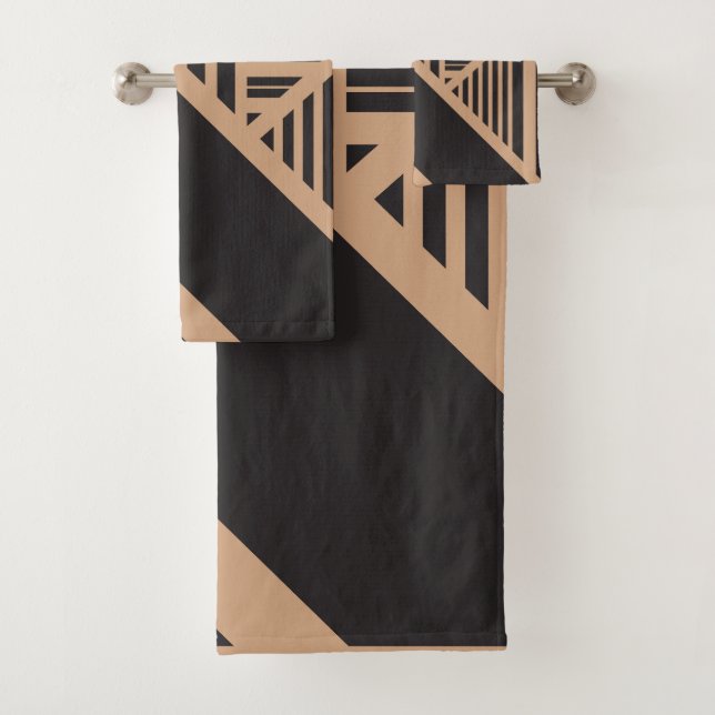 Dreiecksstreifen in Tan und Schwarz Badhandtuch Set (Insitu)