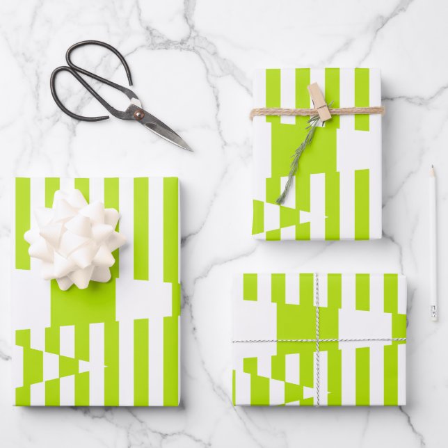 Dreiecksstreifen - Kalkgrün und Weiß Geschenkpapier Set (Vorderseite)