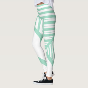 Dreiecksstreifen - Minzgrün und Weiß Leggings