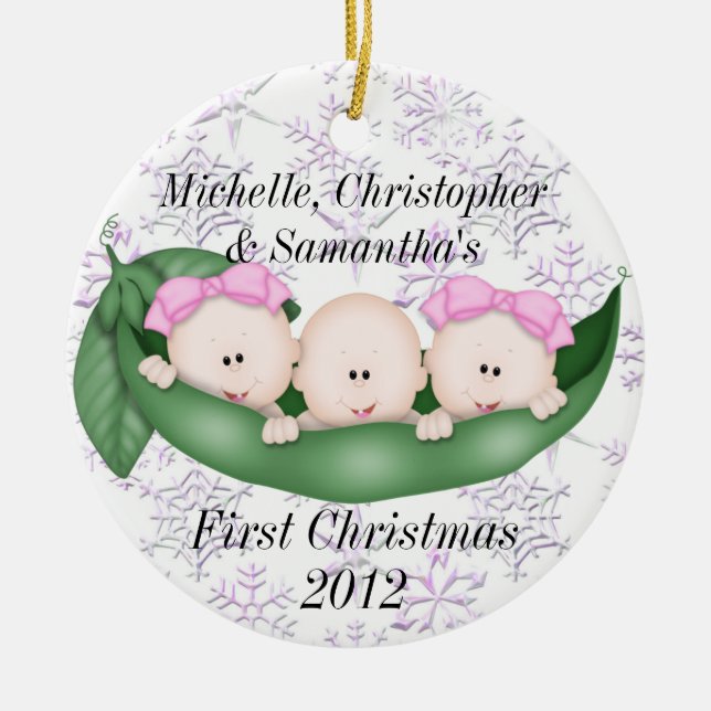 Dreiergruppe-erste Weihnachtsverzierung Keramik Ornament (Vorne)