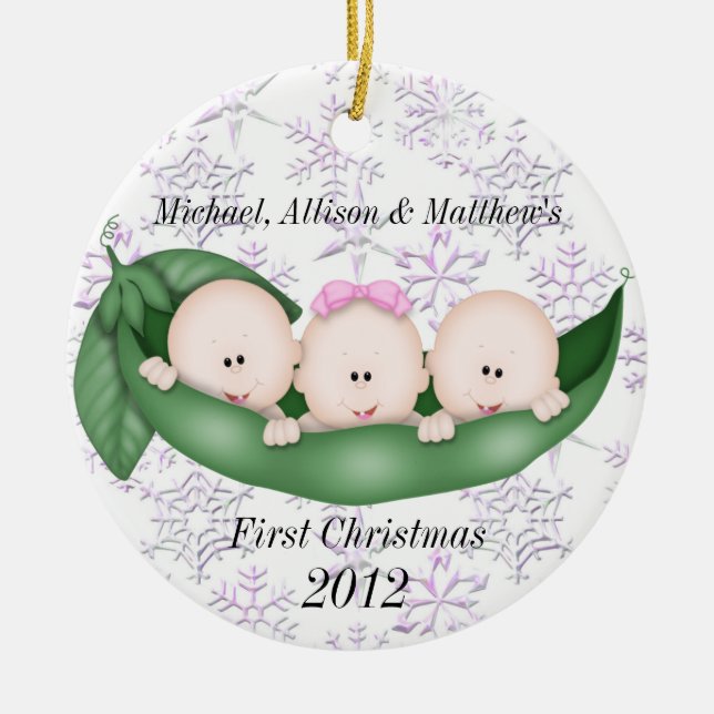 Dreiergruppe-erste Weihnachtsverzierung Keramikornament (Vorne)