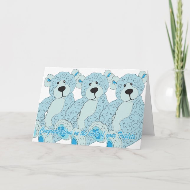 Dreiergruppe-Glückwunsch-Teddybär im Blau Karte (Vorderseite)