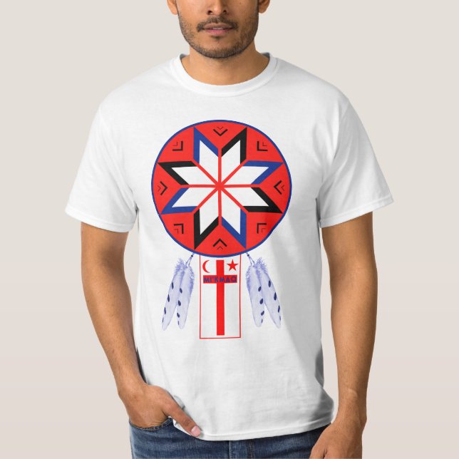 DreierMi'Kmaq Forum-Symbol und Flagge T-Shirt (Vorderseite)